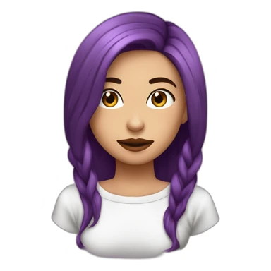 Cara de chica con pelo marrón y muy largo no muy morena con ojos marrones labios carnes camiseta morada clara sticker