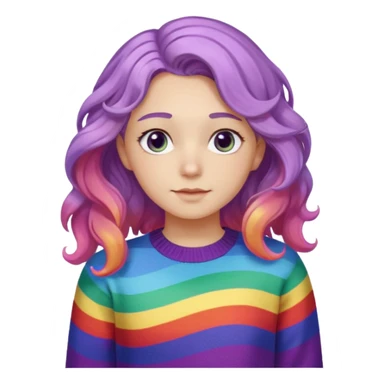 Lila renkli dalgalı saç beyaz tenrengi hafif çekik gözlü uzun kollu gökkuşağı swit sticker