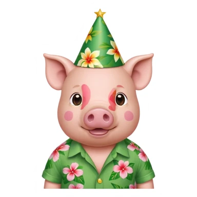 Pig with green aloha shirt, birthday hat sticker