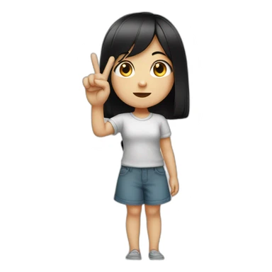 Small white skin black haired girl showing 3 fingers up, 2 closed sticker