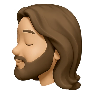 Create a side profile view of the Jesus head emoji style with eyes closed, peaceful expression. Maintain the emoji style characteristics and colors consistent with the original image. sticker