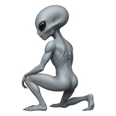 fullbody gray alien kneeling BACKVIEW sticker
