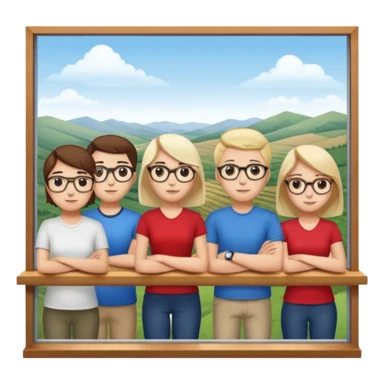 Watching computer Employees of a startup company with a countryside view outside the window sticker