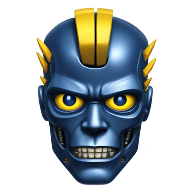Terminator robot head with dark blue metallic skin and yellow Mohawk  sticker