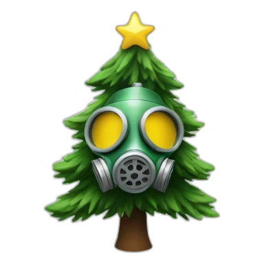 christmas tree with a gas mask sticker