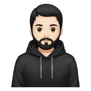 hackeur blanc cheveux noir barbe et capuche noir à côté d'un server sticker
