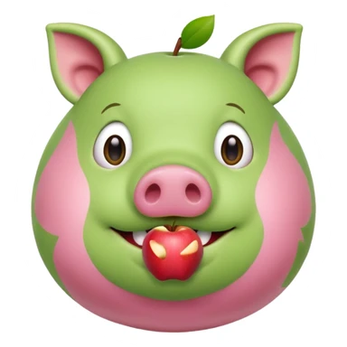 green pig with an apple in it's mouth sticker