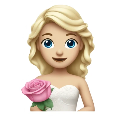 Wedding dress beautiful finish blond girl with blue eyes and pink rose sticker
