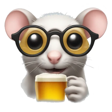 Rat with eye glasses and a beer sticker