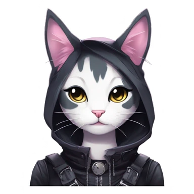 Gorgeous edgy shiny epic magical gradient gothic dark techwear anime style anthro cat with blushing face aesthetic and pretty edgy black with collar and harness trending style sticker