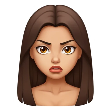 Sexy tanned beautiful angry girl with pouty lips and brunette straight long hair sticker