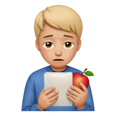 emoji student sad holding paper IELTS 5.5, crying, failure, white background, apple emoji style sticker
