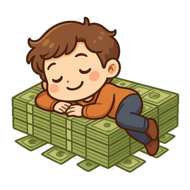 happy person napping on mattress of money sticker