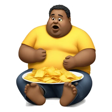 fat man eating chips  sticker