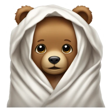 A teddy bear with a white blanket wrapped around it sticker