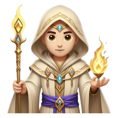 Clash of Clans aesthetic friendly Mage Portrait Emoji, With an enigmatic, slender build draped in flowing mystical robes adorned with arcane symbols, piercing eyes and a determined aura, his face rendered in a natural skin tone (not yellow), Simplified yet sharply defined features, highly detailed, glowing with a cool, otherworldly radiance, high shine, wise and resolute, stylized with an air of ancient sorcery, focused and mystical, soft glowing outline, capturing the essence of a powerful mage ready to unleash enchanted spells on epic adventures! sticker