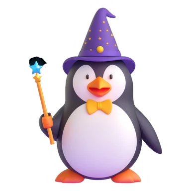 penguin wizard with magic wand and pointed hat sticker