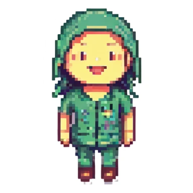 happy expression, pixel art style sticker
