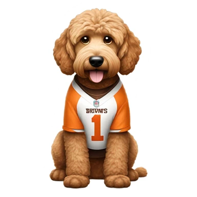Goldendoodle as a Cleveland Brown Football player sticker