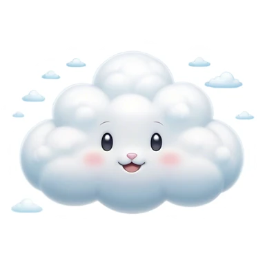 Cinematic tiny puffy bunny-shaped cloud, floating gently in the sky, soft glowing light, tiny rounded ears, smiling face, dreamy and magical. sticker