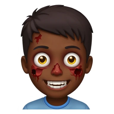 boy zombie with dark hair, smiling, emoji style sticker