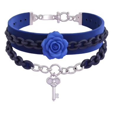 gothic bracelet with midnight blue velvet band, silver chained lock charm, black rose accent, elegant and gothic, matching the choker and earrings sticker