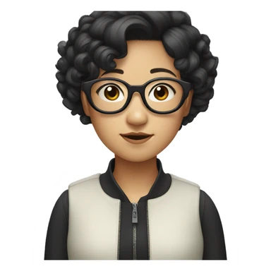 asian girl with curly black hair and round glasses sticker