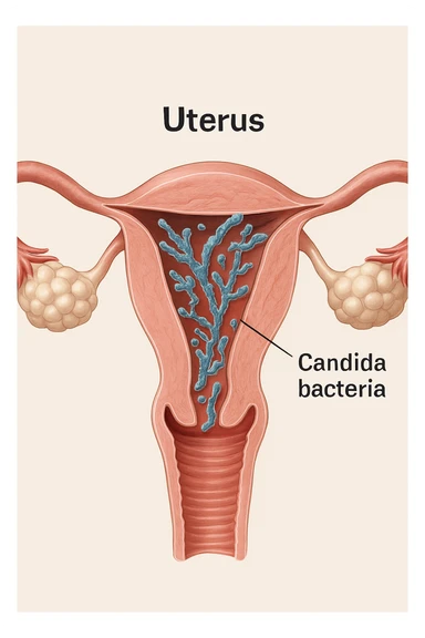 corpo umano anatomico con batteri come la candida nell'utero, sfondo neutro chiaro, iperrealistico 4k sticker
