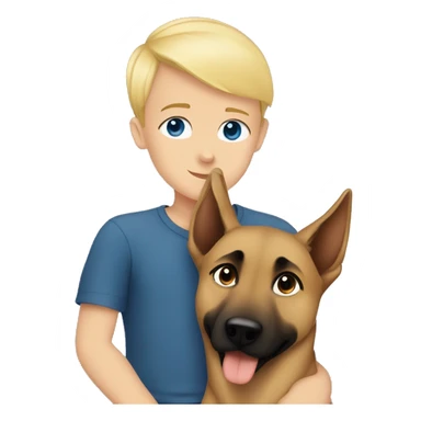 blond boy with blue eyes cute  cuddling a malinois sticker