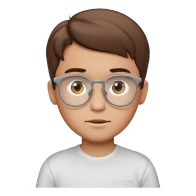 парень с коричневыми волосами с прямым пробором. глаза серые. он в белой футболке и в прямоугольных серых очках для зрения  sticker