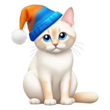 chubby flame point Siamese, white fur with orange accents and blue eyes wearing a Christmas hat ￼ sticker