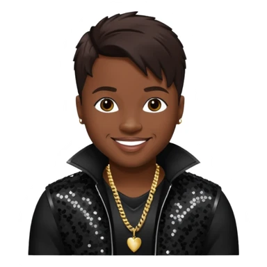 Nokio from Dru Hill with dark brown hair, black sequin outfit, dark skin sticker