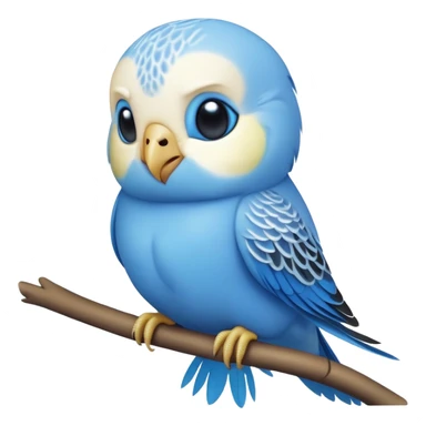 adorable-[budgie]-realistic-full-body-perched-emoji,-wings-tucked-neatly,-head-tilted-dramatically,-sleek-[blue]-feathers,-simplified-yet-realistic-focused-features,-highly-detailed,-glowing-with-an-almost-sarcastic-glow sticker