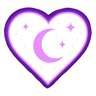 Change the heart with a crescent moon and stars to a purple night theme with a dark purple background, glowing edges, and more stars. Remove the background entirely. sticker