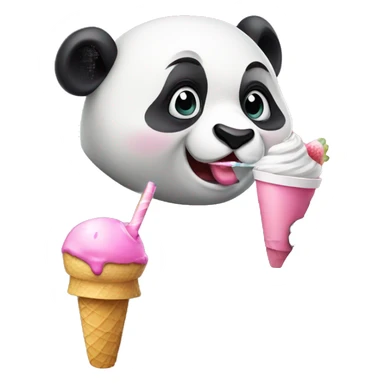 Panda eating ice cream with a pink hat and a drink  sticker