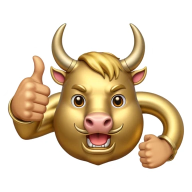 Emoji is an iron golden horseshoe with an angry powerful bull in the middle showing a thumbs up (Likes) sticker