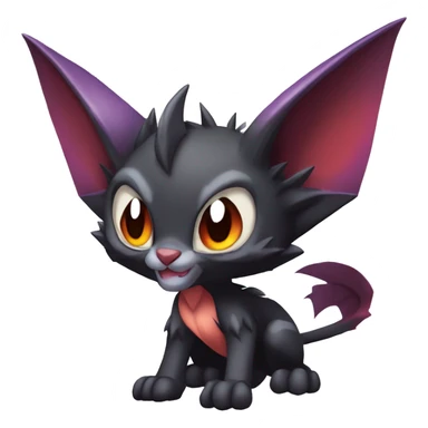 Black cool vampiric Noivern-Litten-Lykoi-Caracal-Fakemon with big bat ears full-body sticker