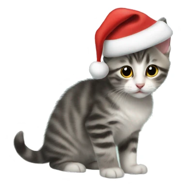 kitten in the snow with santa hat  sticker