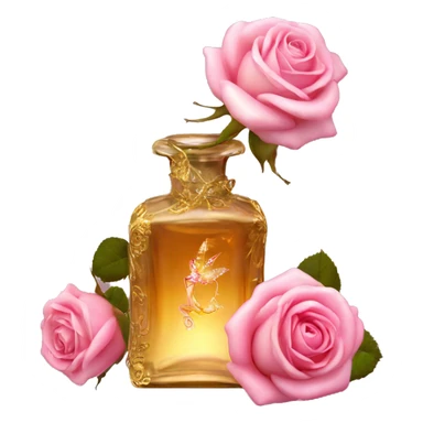 Rose magic fairy sparkling old Antique oil perfume bottle with herbal and rose flowers sticker
