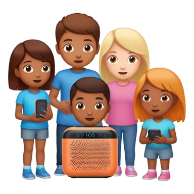 children interacting with a smart speaker sticker