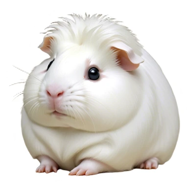 Cinematic Noble White Guinea Pig Portrait Emoji, Poised and regal, with a compact, chubby build and a pristine, well-groomed pure white coat, deep-set soulful dark eyes, Simplified yet sharp and sophisticated features, highly detailed, glowing with a soft, dignified glow, high shine, intelligent and sweet, stylized with an air of gentle purity, focused and attentive, soft glowing outline, capturing the essence of a watchful and confident little companion, so majestic it feels as though it could scurry out of the screen with effortless authority! sticker
