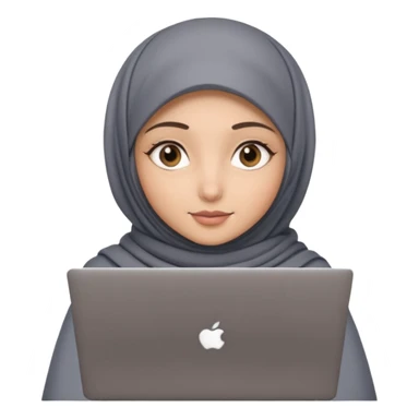 A girl with a gray hijab and hazel eyes is holding a MateBook laptop. sticker