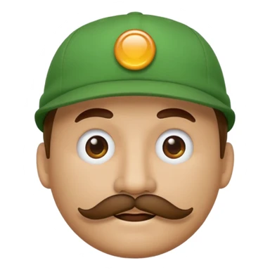 round emoji face with brown mustache and green cap with white circle emblem, 3D emoji style, 1:1
 sticker