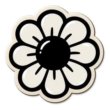 black and white flower with bold outlines, retro sticker style, no color sticker
