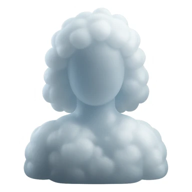 person made entirely of white fluffy clouds, shoulder length, front view, matte glass style sticker