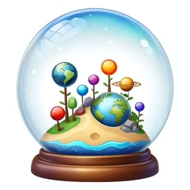 Tiny planets inside a glass globe dome sticker