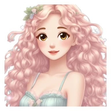 gorgeous pretty attractive anime lady beautiful hair with gorgeous dress fairycore cottagecore pastelcore detailed high quality trending VOGUE aesthetic head and busy sticker
