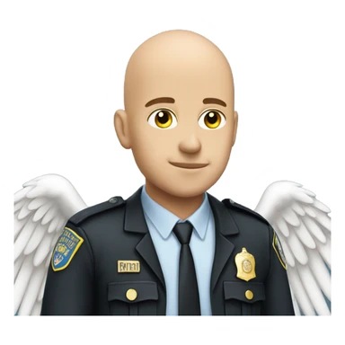 A White Police man bald with Big ANGEL WINGS sticker