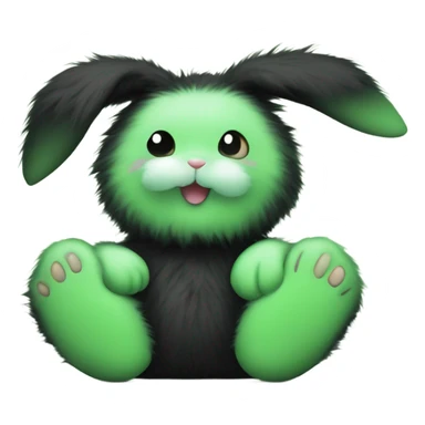 Cute fluffy baby two toy green and black rabbit face simple sticker