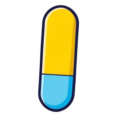 Oblong Pill Capsule, yellow, blue sticker